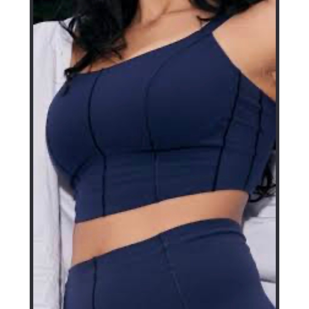 OFFLINE By Aerie Real Me Hold Up Corset Sports Bra Navy Blue Activewear Top